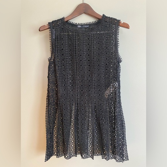 Zara Crochet Mesh Textured Sleeveless Top Size Small - Picture 2 of 6